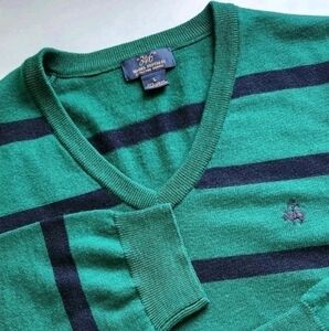 Brooks Brothers Teal and Navy V-Neck Wool Sweater Fit Sze: L